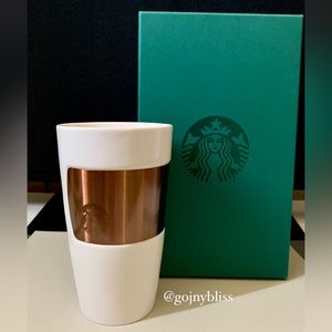 Starbucks • White Ceramic With Gold Bronze Mug 10 oz